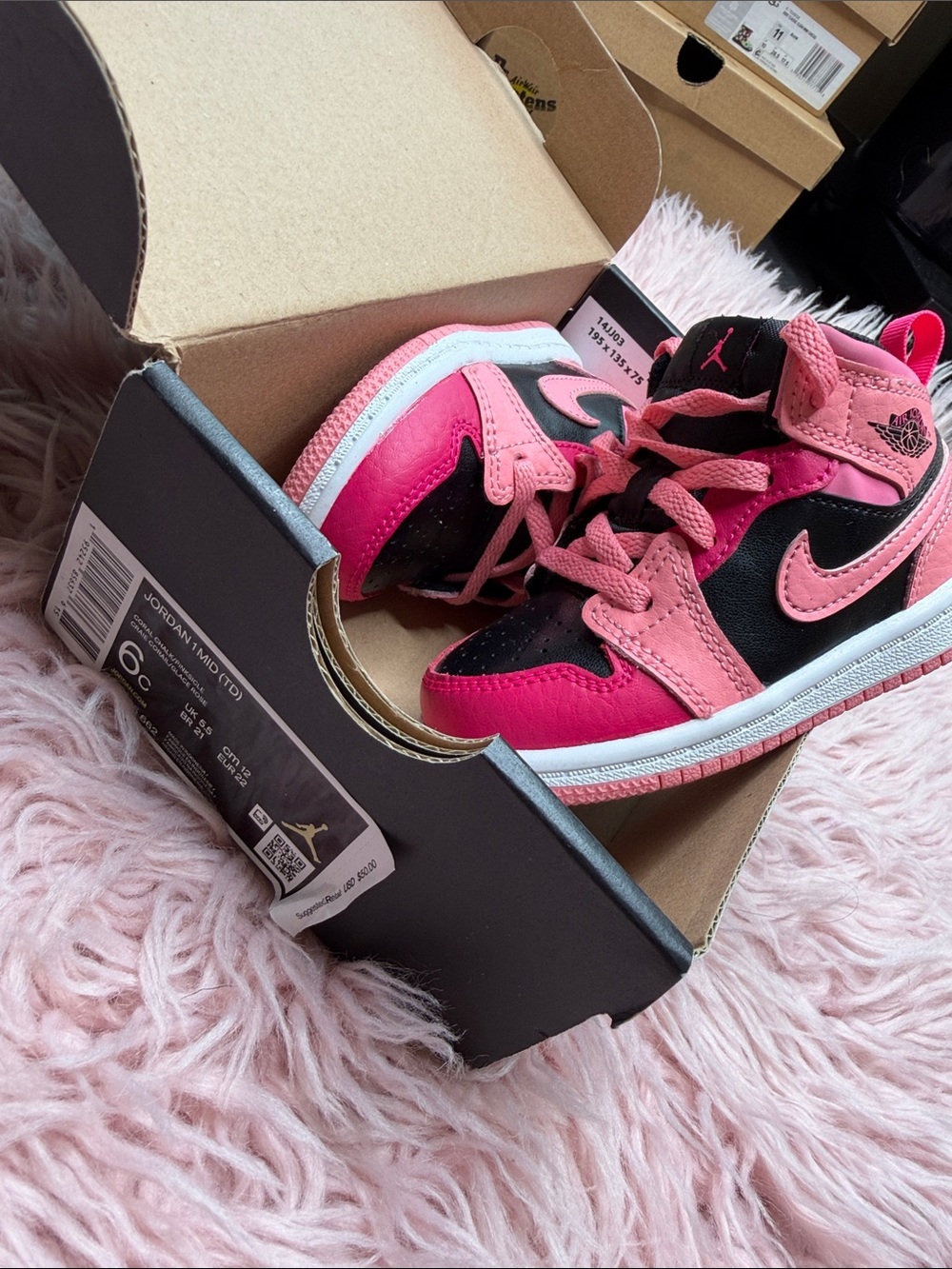 Jordan Kids Pink and Black High-Top Sneakers